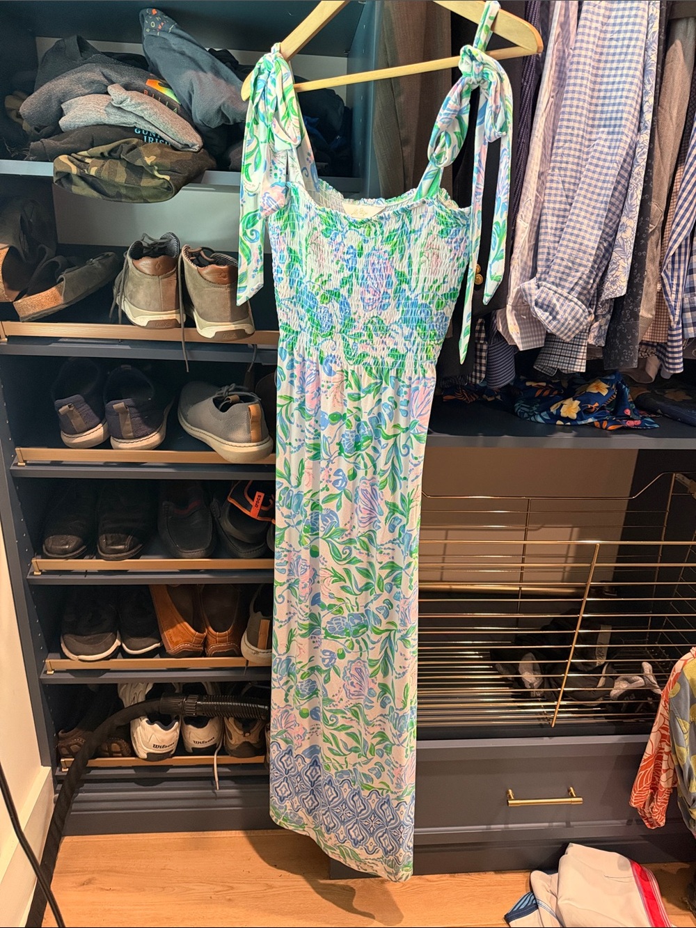 Lilly Pulitzer Green and Blue Floral Tie-Shoulder Maxi Dress